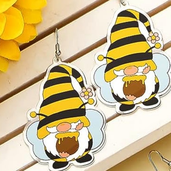 Acrylic Honeybee Gnome Earrings - Picture 4 of 7